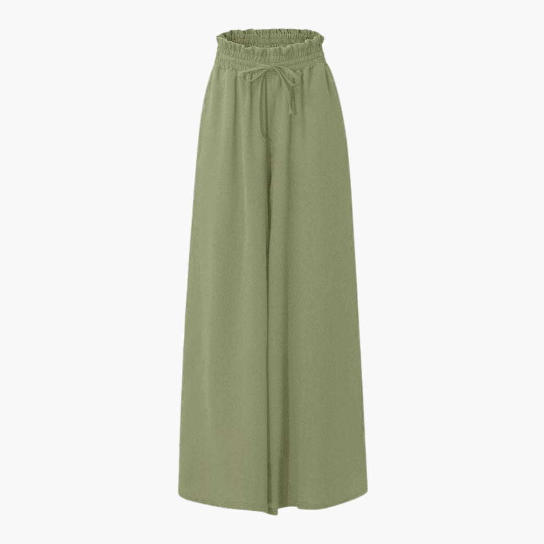 Pantalon Femme à Jambes Larges avec Taille à Cordon