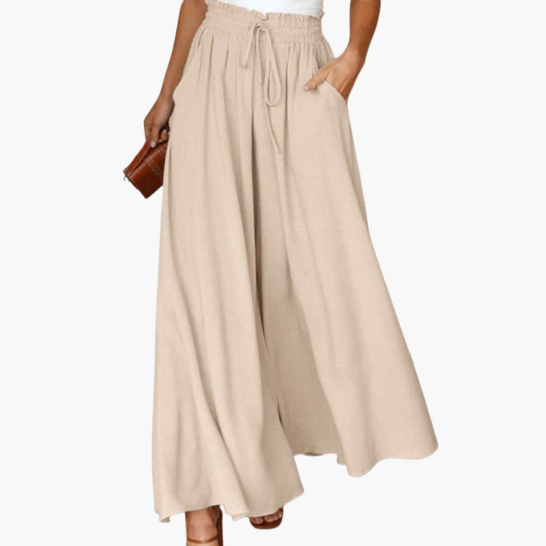 Pantalon Femme à Jambes Larges avec Taille à Cordon