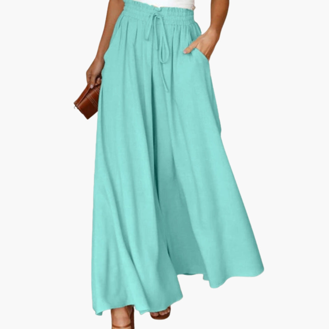 Pantalon Femme à Jambes Larges avec Taille à Cordon