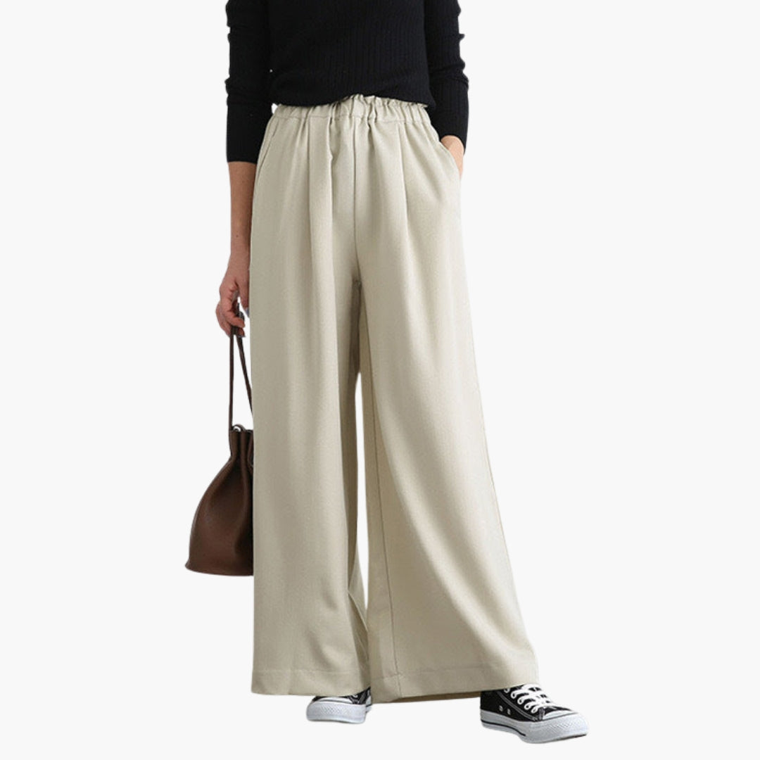 High-Waisted Women's Trousers with Plain Surface