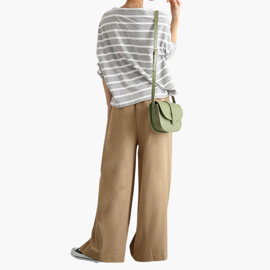 High-Waisted Women's Trousers with Plain Surface