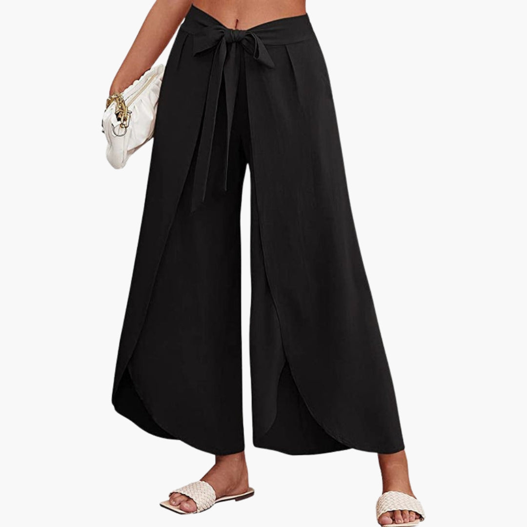Pantalon Femme avec Ceinture à Nouer et Surface Unie