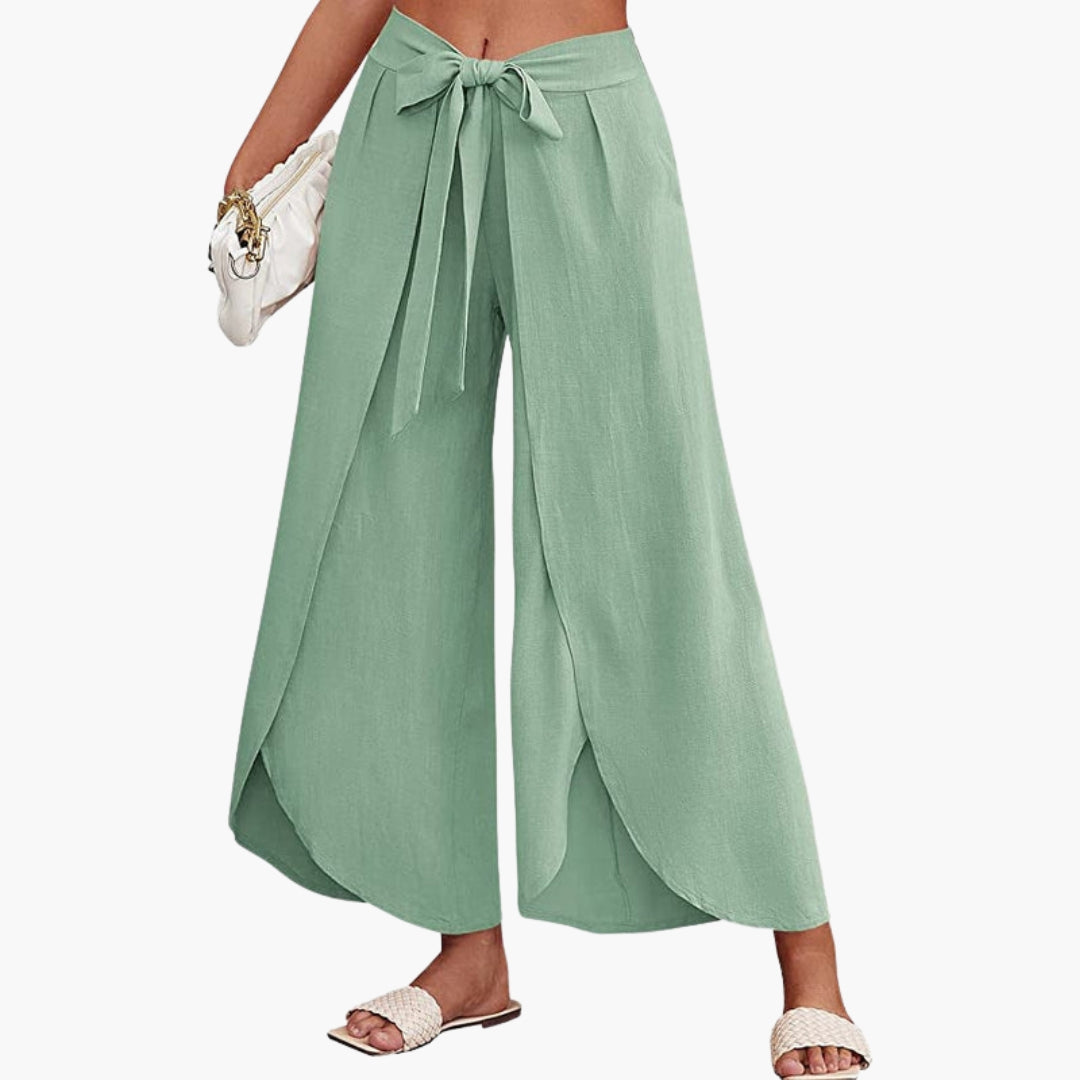 Pantalon Femme avec Ceinture à Nouer et Surface Unie