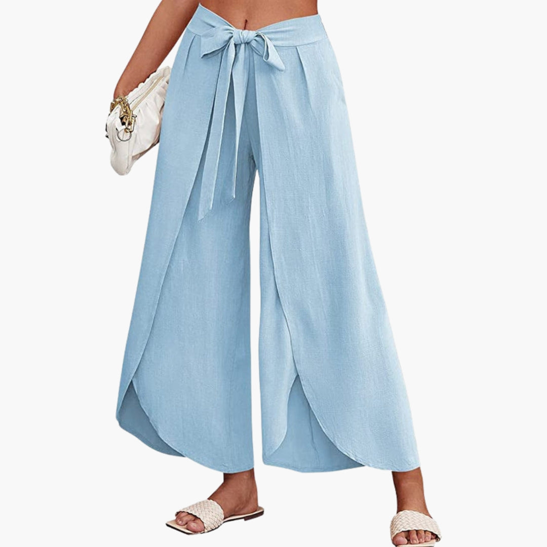 Pantalon Femme avec Ceinture à Nouer et Surface Unie