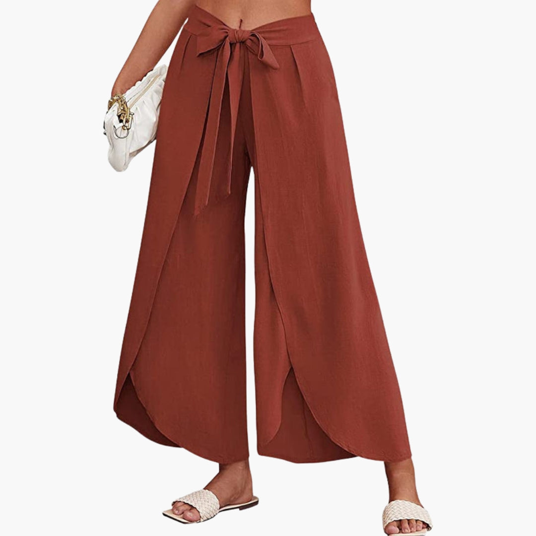 Pantalon Femme avec Ceinture à Nouer et Surface Unie
