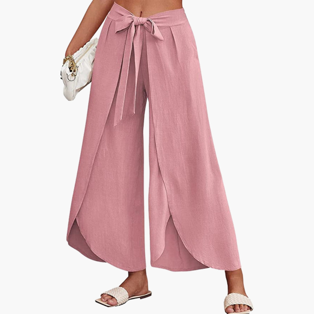 Pantalon Femme avec Ceinture à Nouer et Surface Unie