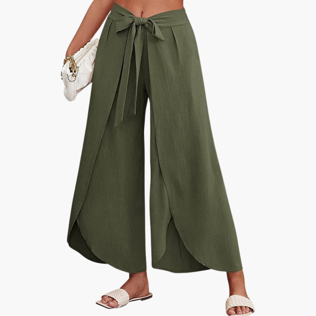 Pantalon Femme avec Ceinture à Nouer et Surface Unie