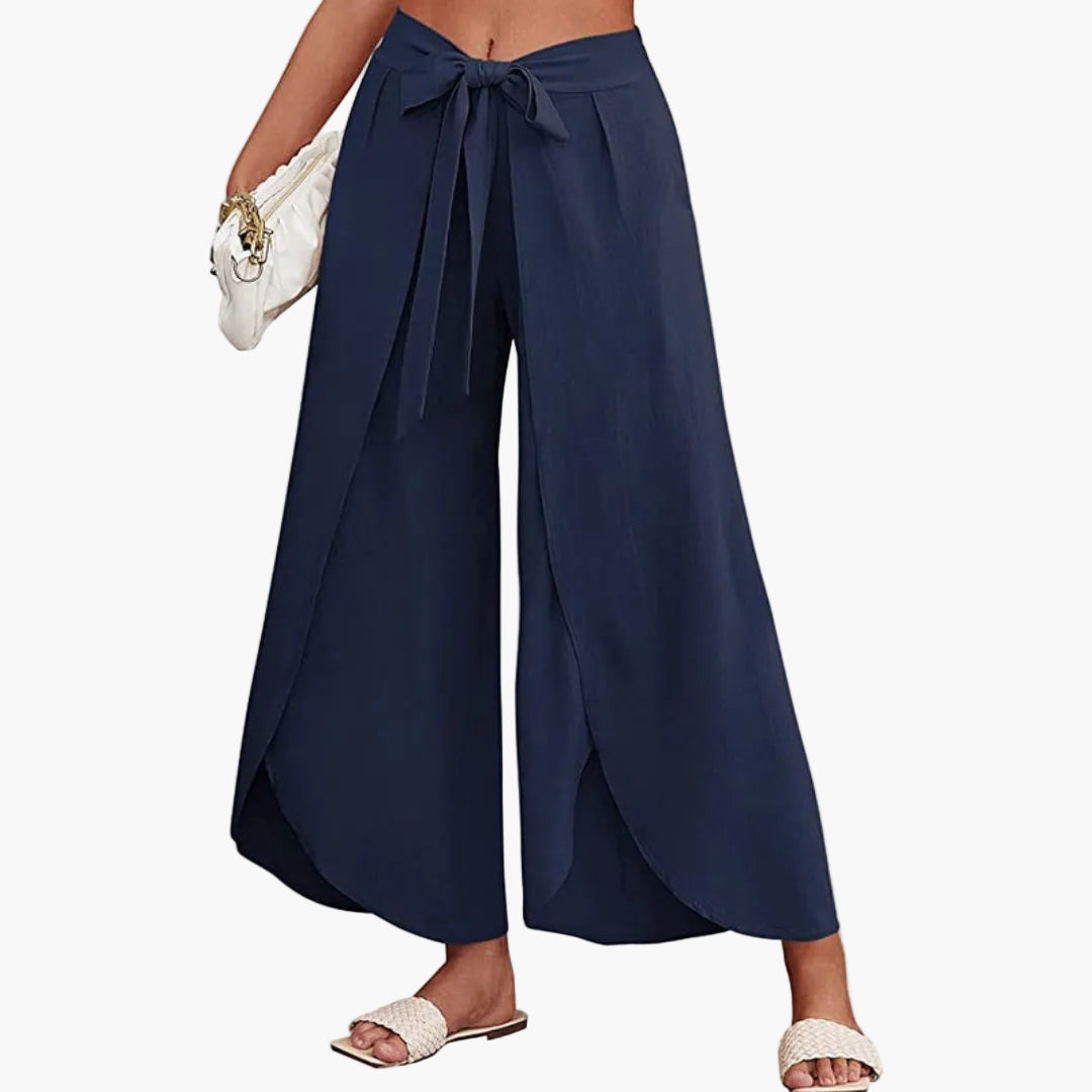 Pantalon Femme avec Ceinture à Nouer et Surface Unie