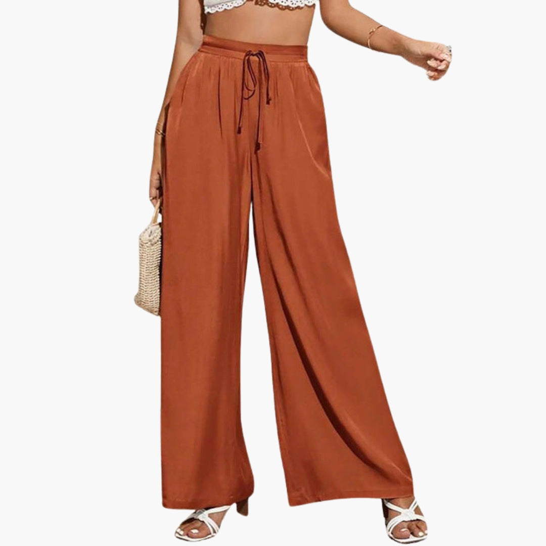 Pantalon Femme àvec Taille Haute et Jambes Larges