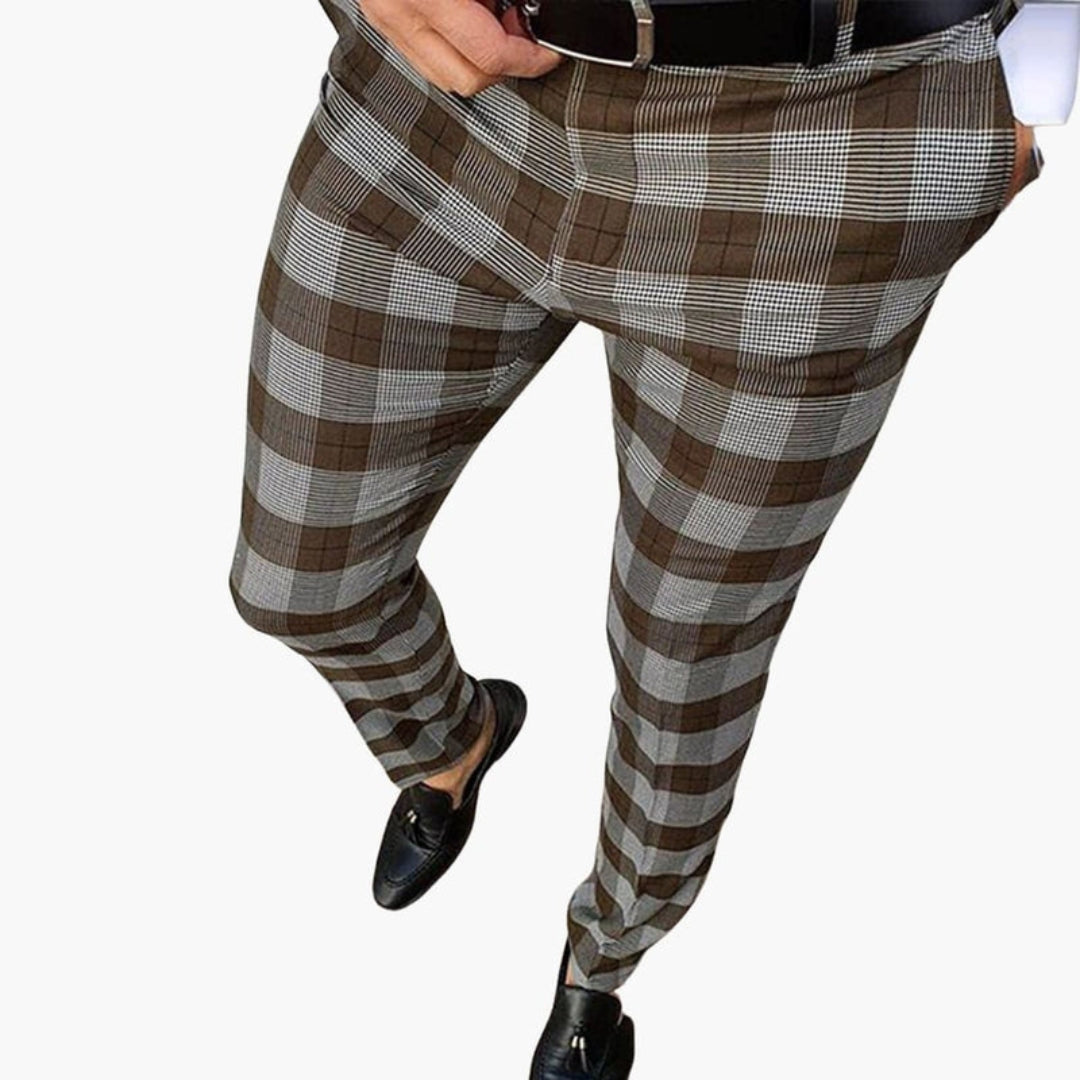 Pantalon Homme Coupe Ajustée a Motif Carreaux