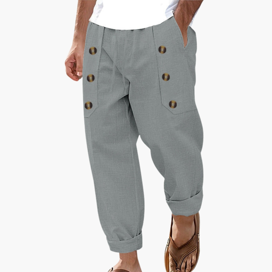 Pantalon Homme a Boutons Latéraux et Taille Élastique