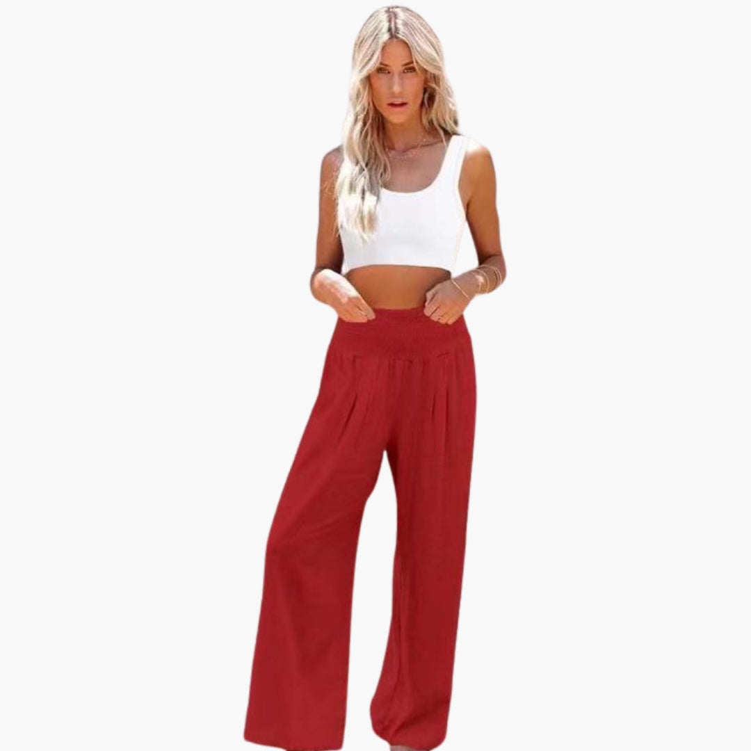 Pantalon Large d’Été Femme avec Taille Élastique