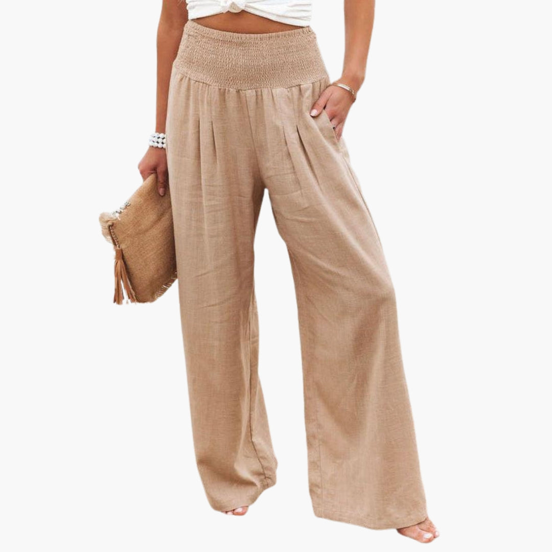 Pantalon Large d’Été Femme avec Taille Élastique