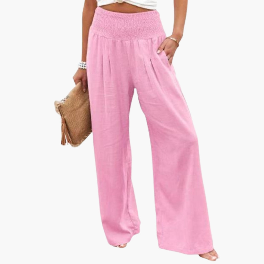 Pantalon Large d’Été Femme avec Taille Élastique