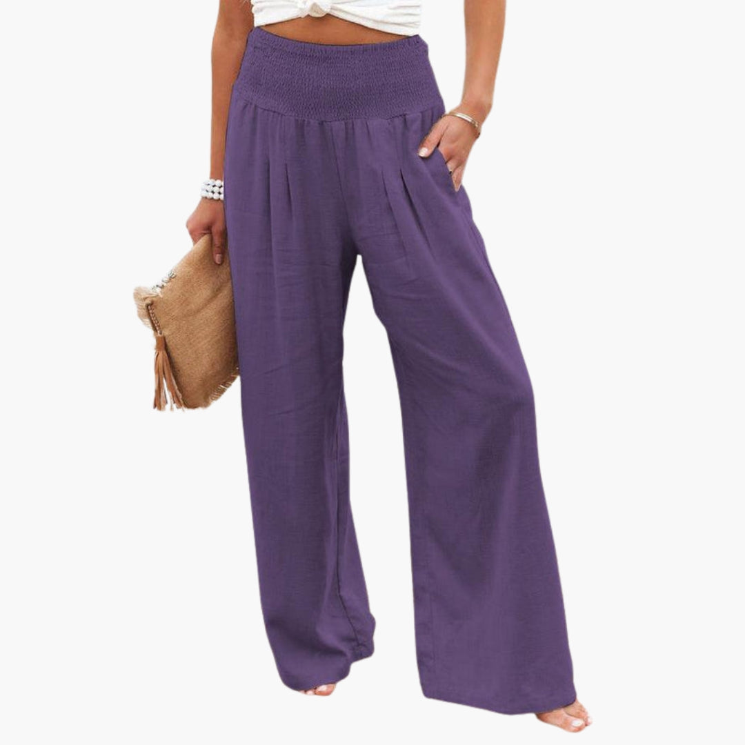 Pantalon Large d’Été Femme avec Taille Élastique