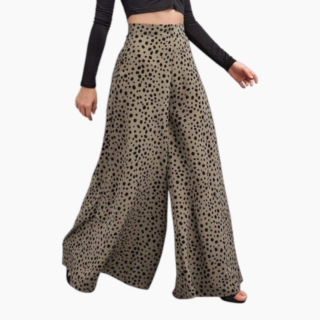 Pantalon Palazzo Femme Taille Haute avec Motif à Pois