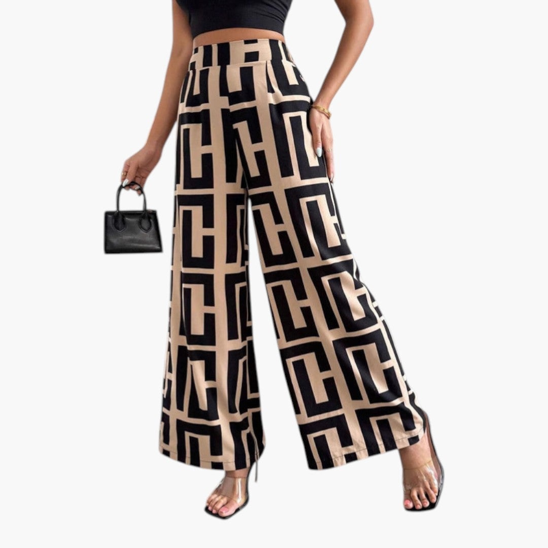 Women's Palazzo Trousers with High Waist and Wide Leg