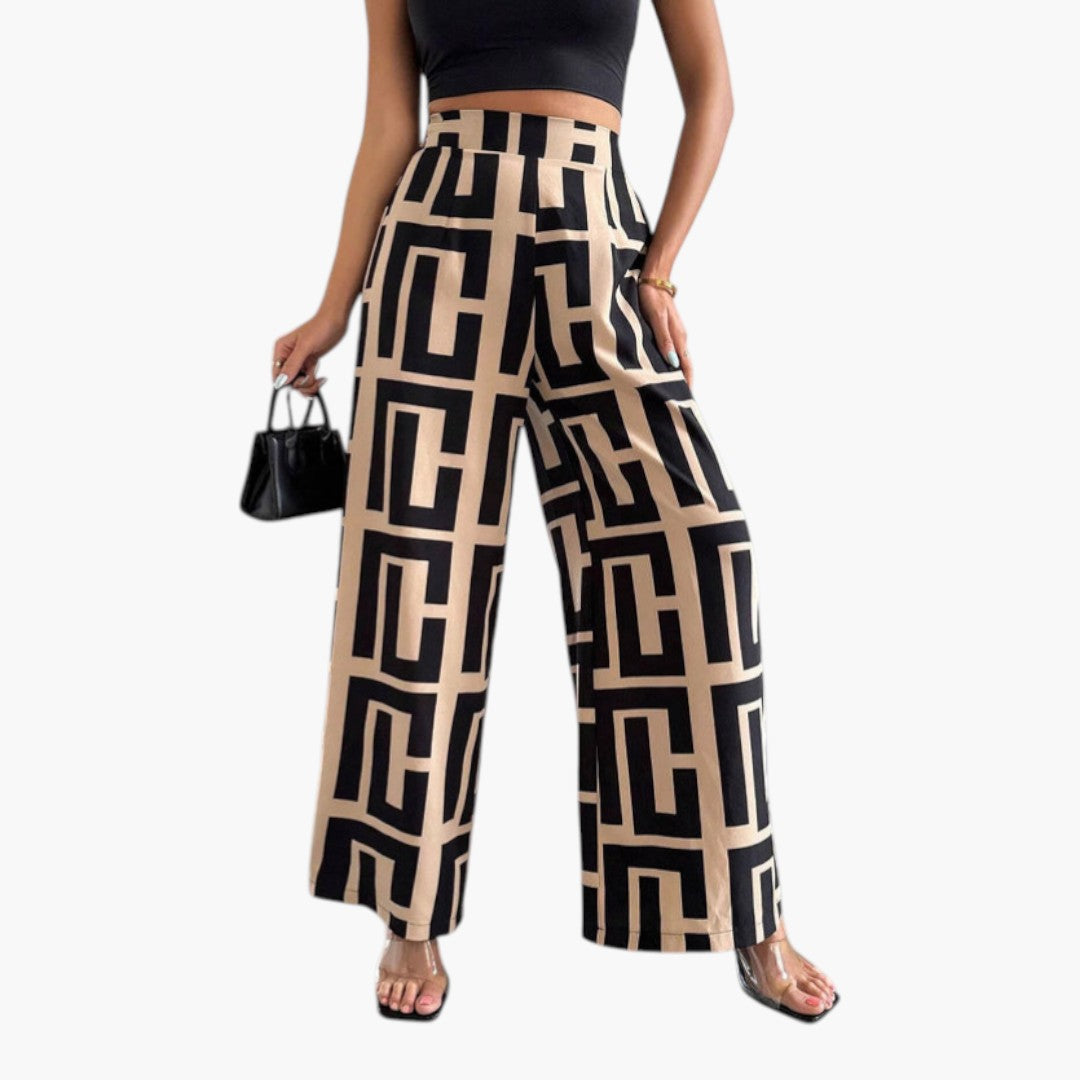 Women's Palazzo Trousers with High Waist and Wide Leg