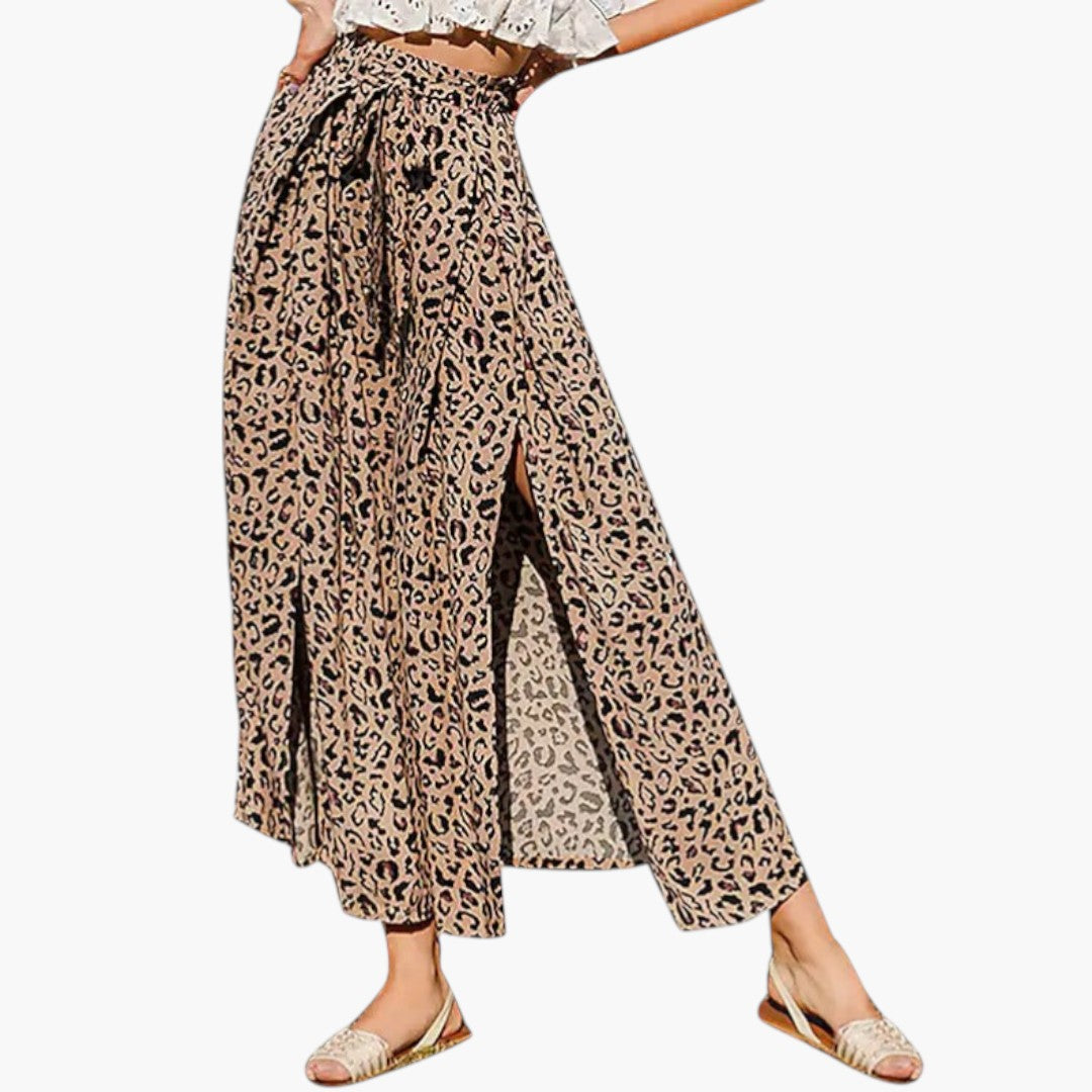 Pantalon Palazzo Femme a Taille Élastique et Motif Floral
