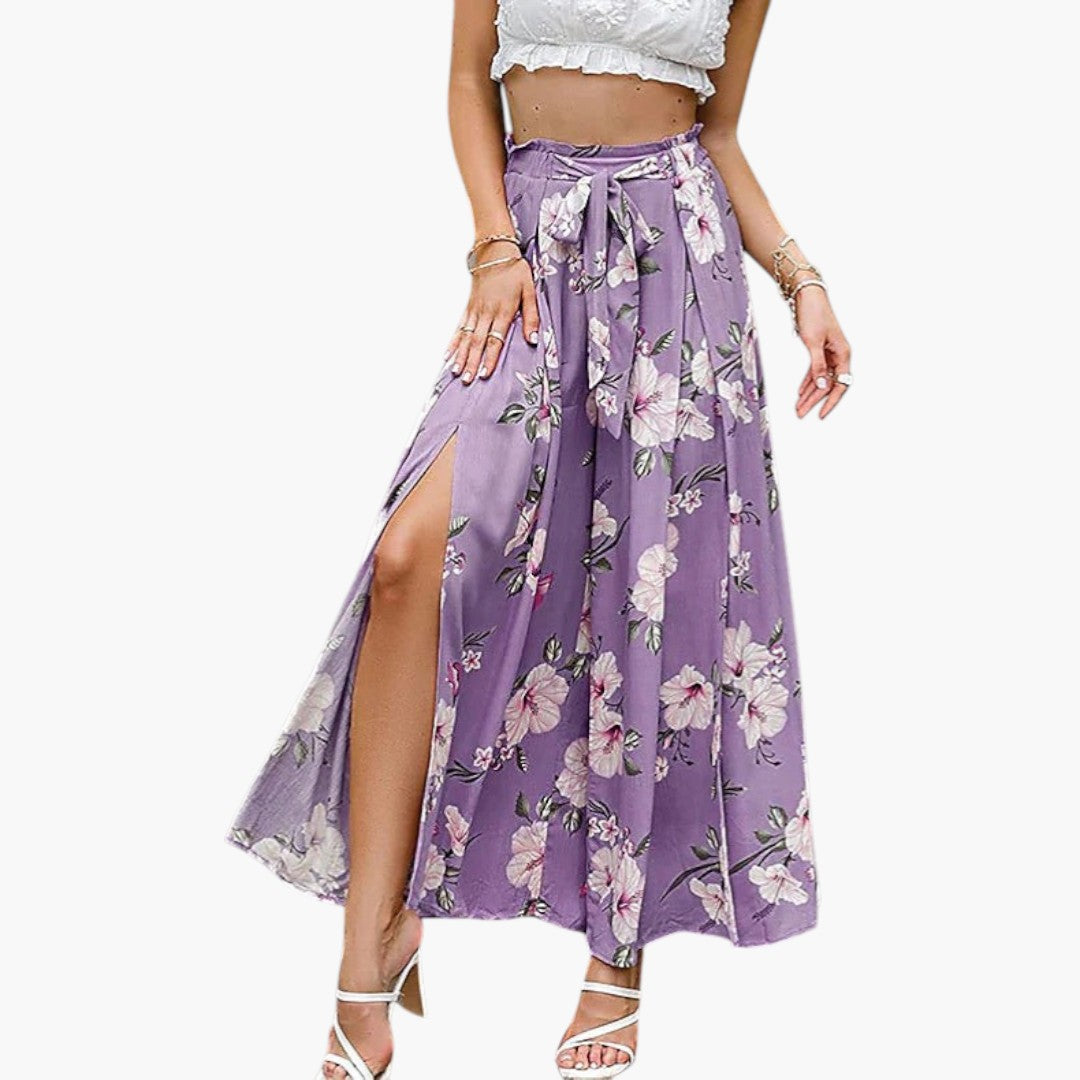 Pantalon Palazzo Femme a Taille Élastique et Motif Floral
