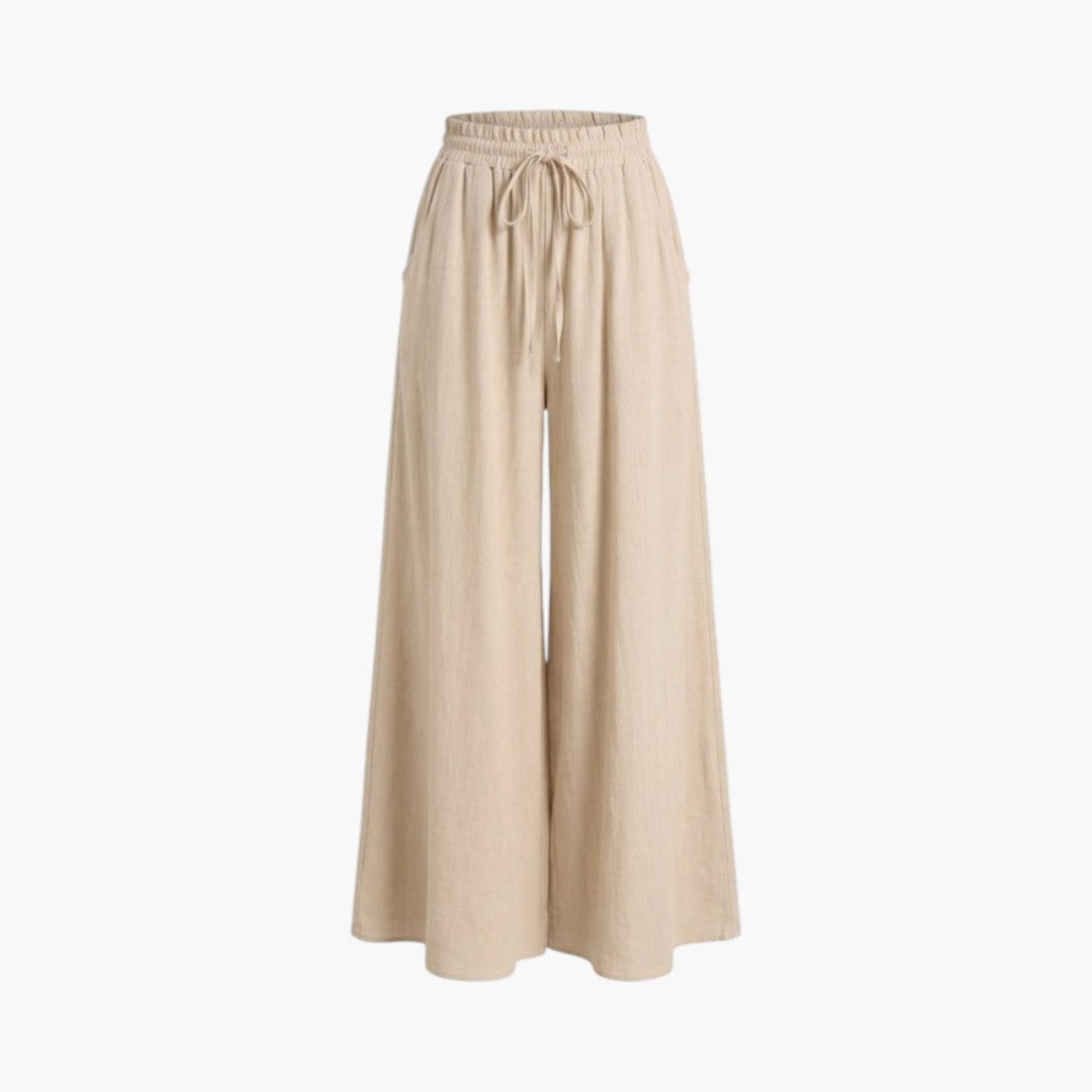 Pantalon Palazzo Femme a Taille Élastique et Poches