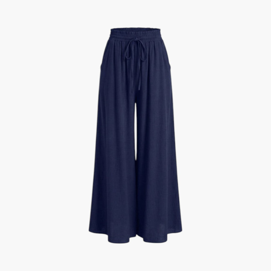 Pantalon Palazzo Femme a Taille Élastique et Poches