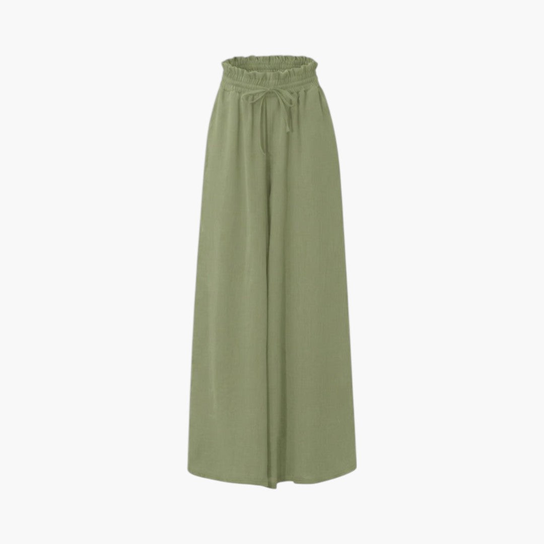 Pantalon Palazzo Femme a Taille Élastique et Poches