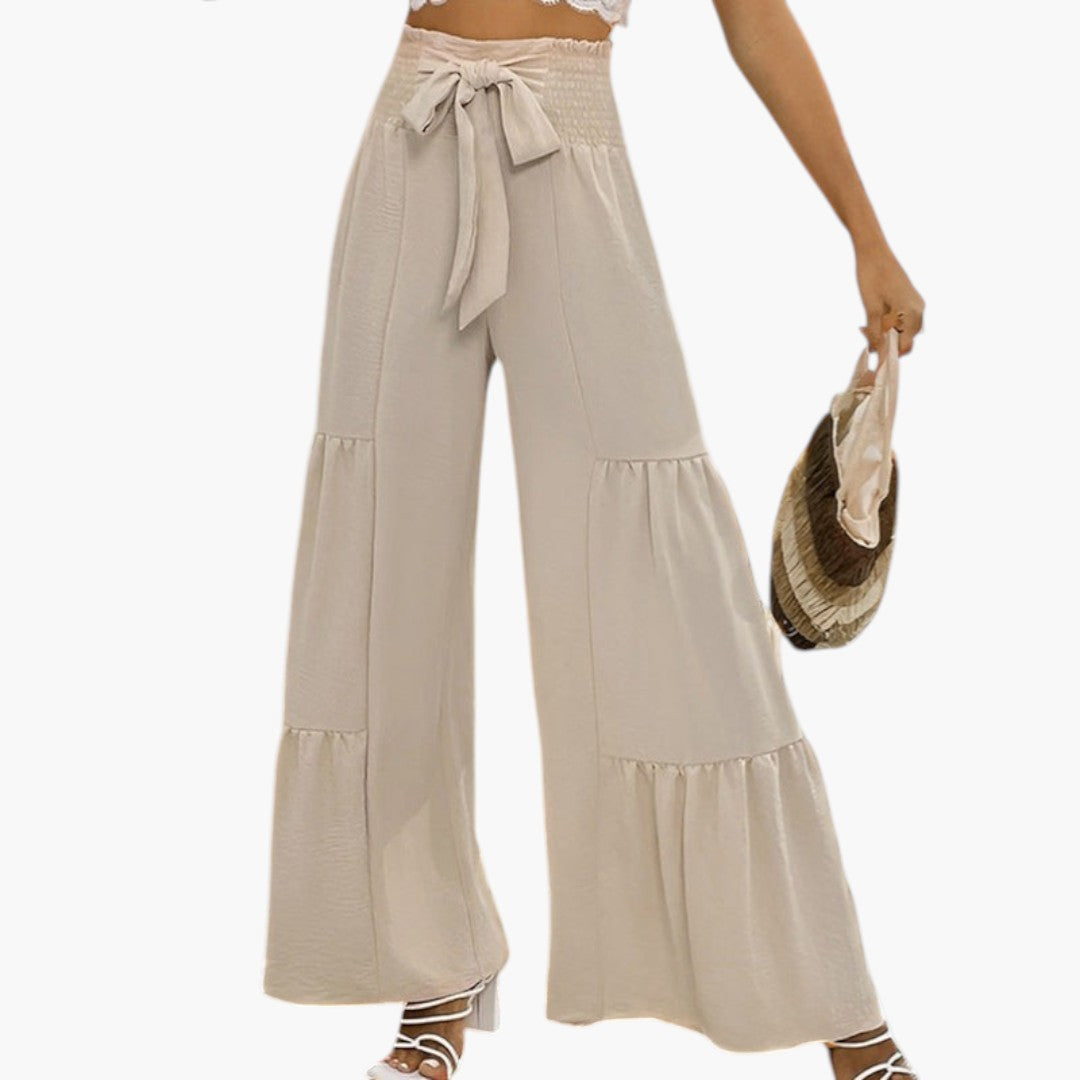Pantalon Palazzo Femme avec Ceinture et Ourlet à Volants