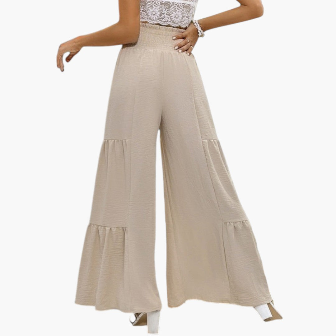 Pantalon Palazzo Femme avec Ceinture et Ourlet à Volants