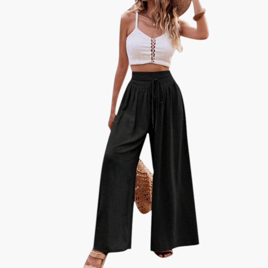Pantalon Palazzo Femme avec Cordon de Serrage