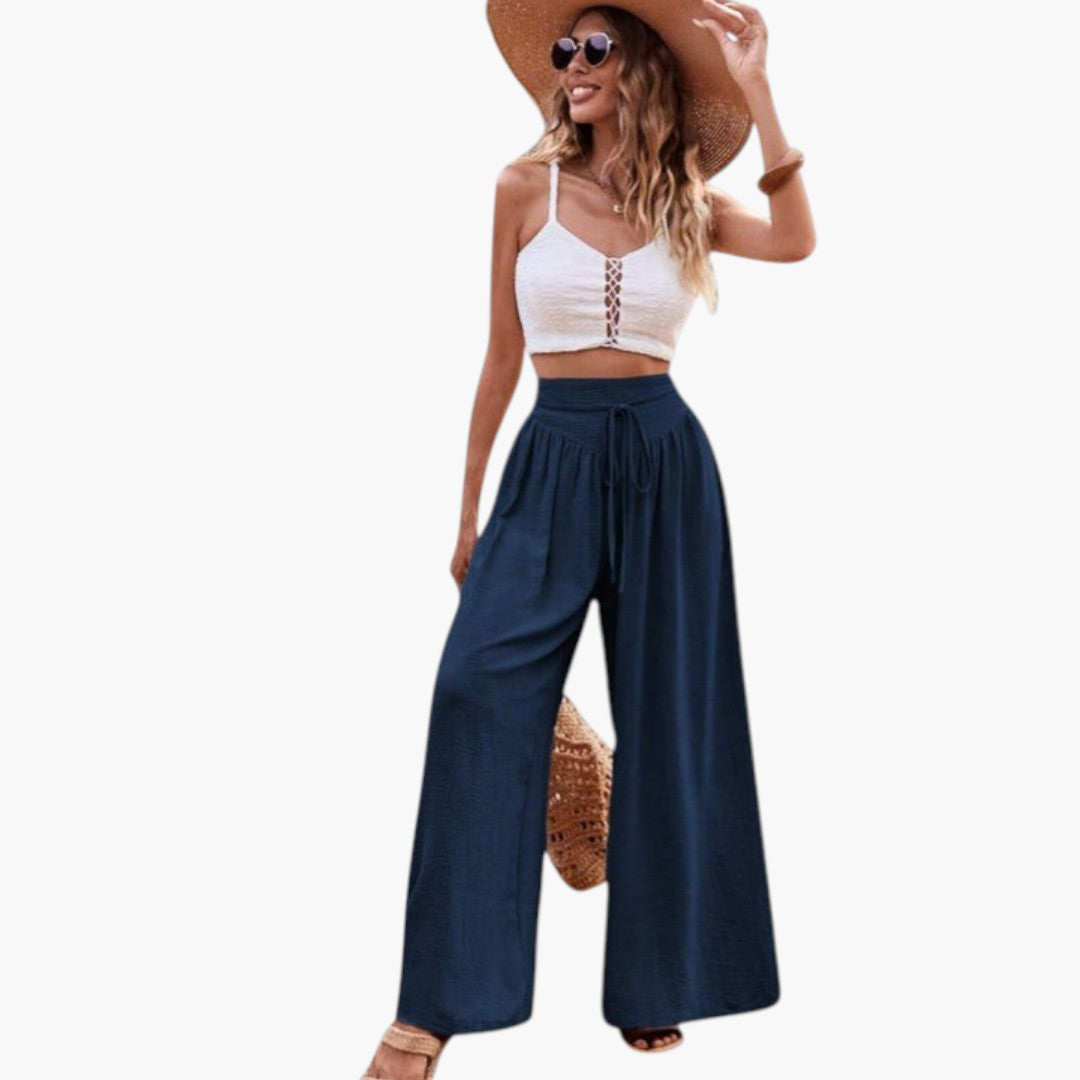 Pantalon Palazzo Femme avec Cordon de Serrage