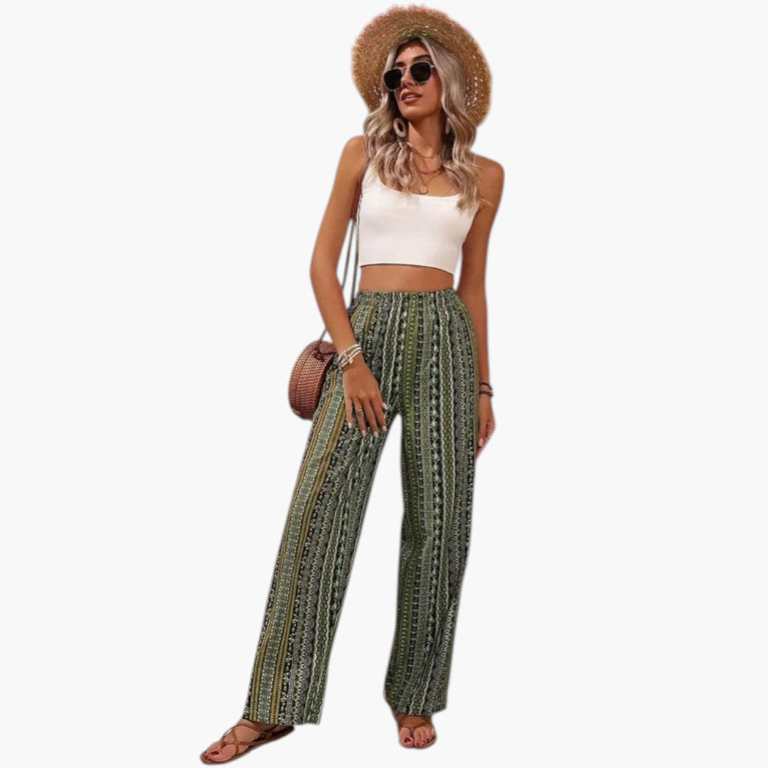 Pantaloni Palazzo Donna con Motivo Grafico