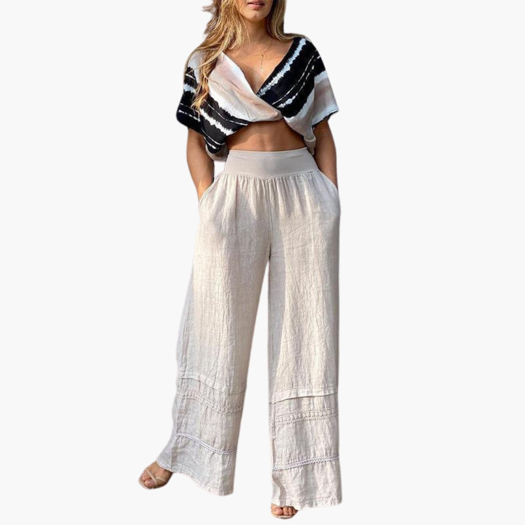 Women's Palazzo Pants with Textured Hem