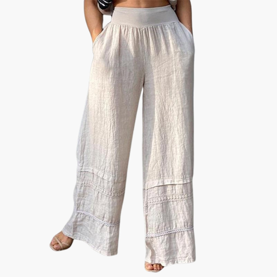 Women's Palazzo Pants with Textured Hem