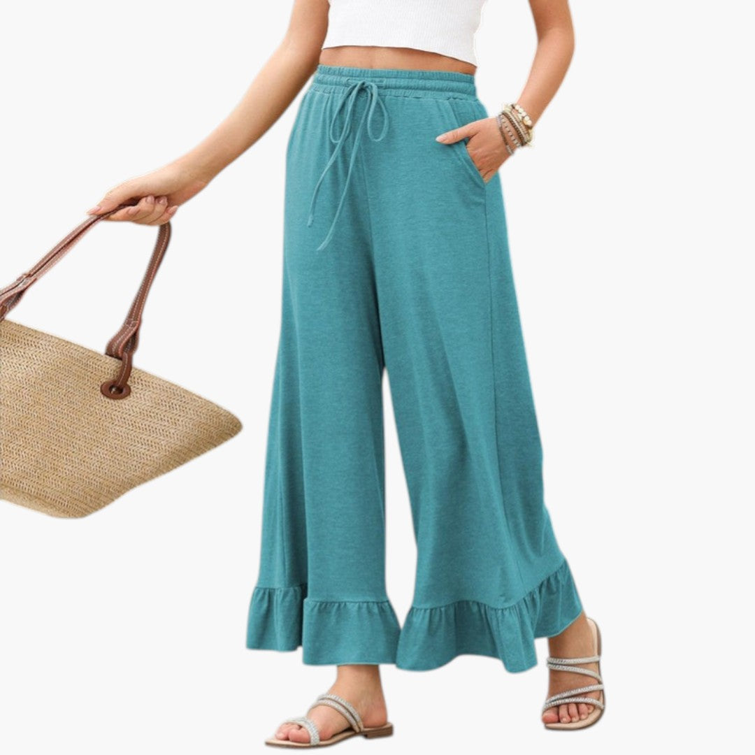 Pantalon Palazzo Femme avec Ourlet à Volants