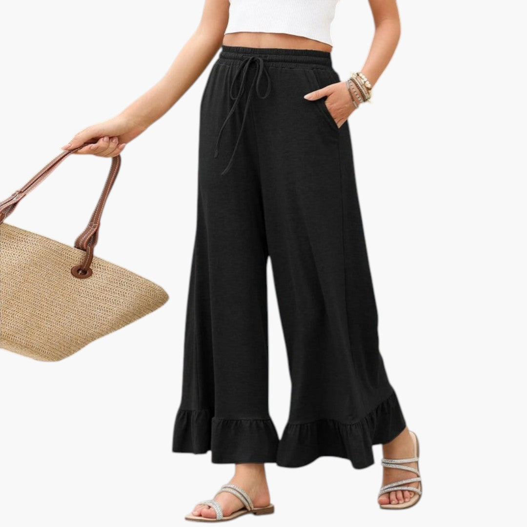 Pantalon Palazzo Femme avec Ourlet à Volants