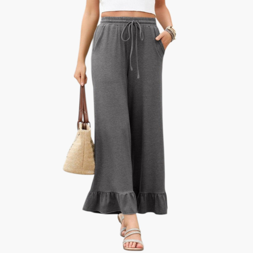 Pantalon Palazzo Femme avec Ourlet à Volants