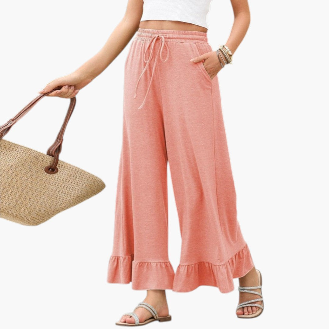 Pantalon Palazzo Femme avec Ourlet à Volants
