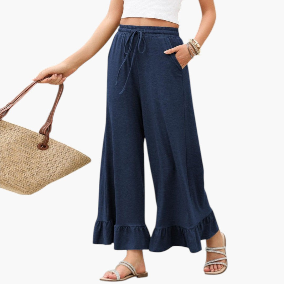 Pantalon Palazzo Femme avec Ourlet à Volants