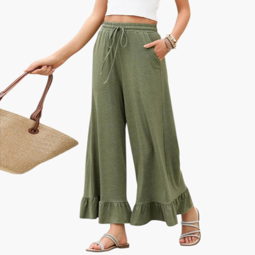Pantalon Palazzo Femme avec Ourlet à Volants