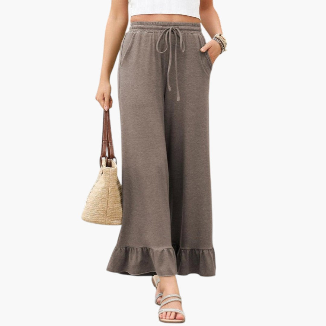 Pantalon Palazzo Femme avec Ourlet à Volants