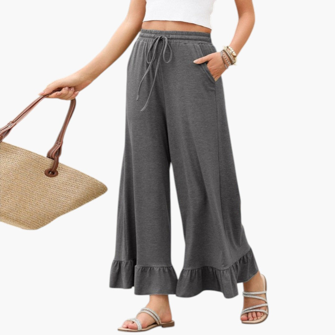 Pantalon Palazzo Femme avec Ourlet à Volants