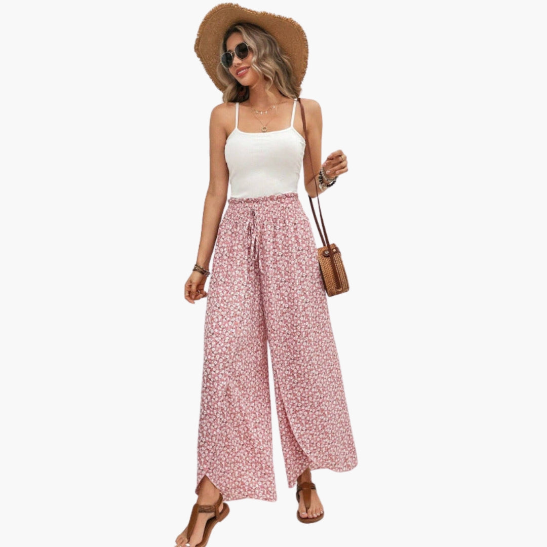 Pantalon Palazzo Femme avec Taille Élastique et Motif