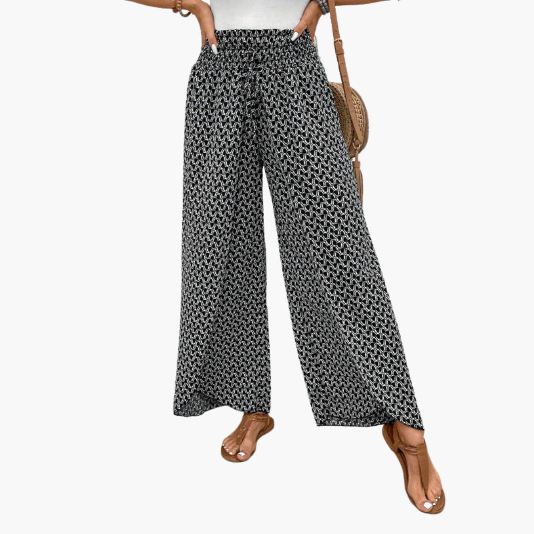 Pantalon Palazzo Femme avec Taille Élastique et Motif
