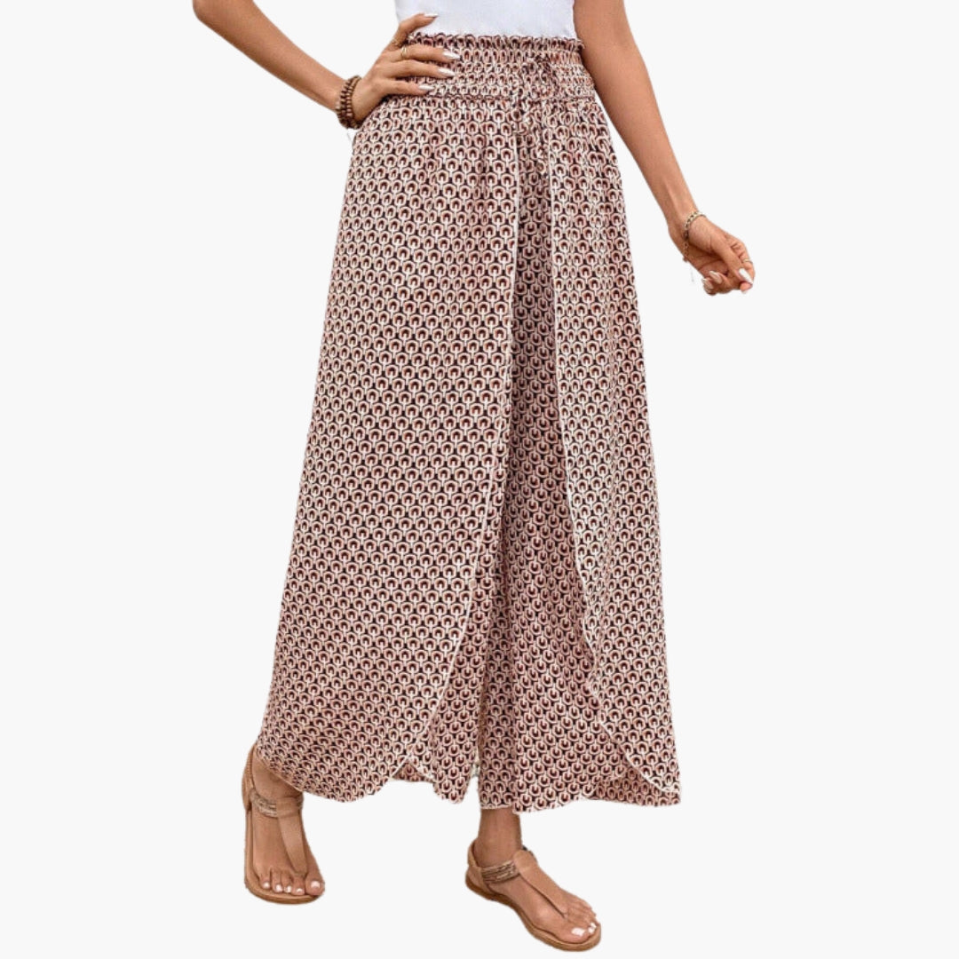 Pantalon Palazzo Femme avec Taille Élastique et Motif
