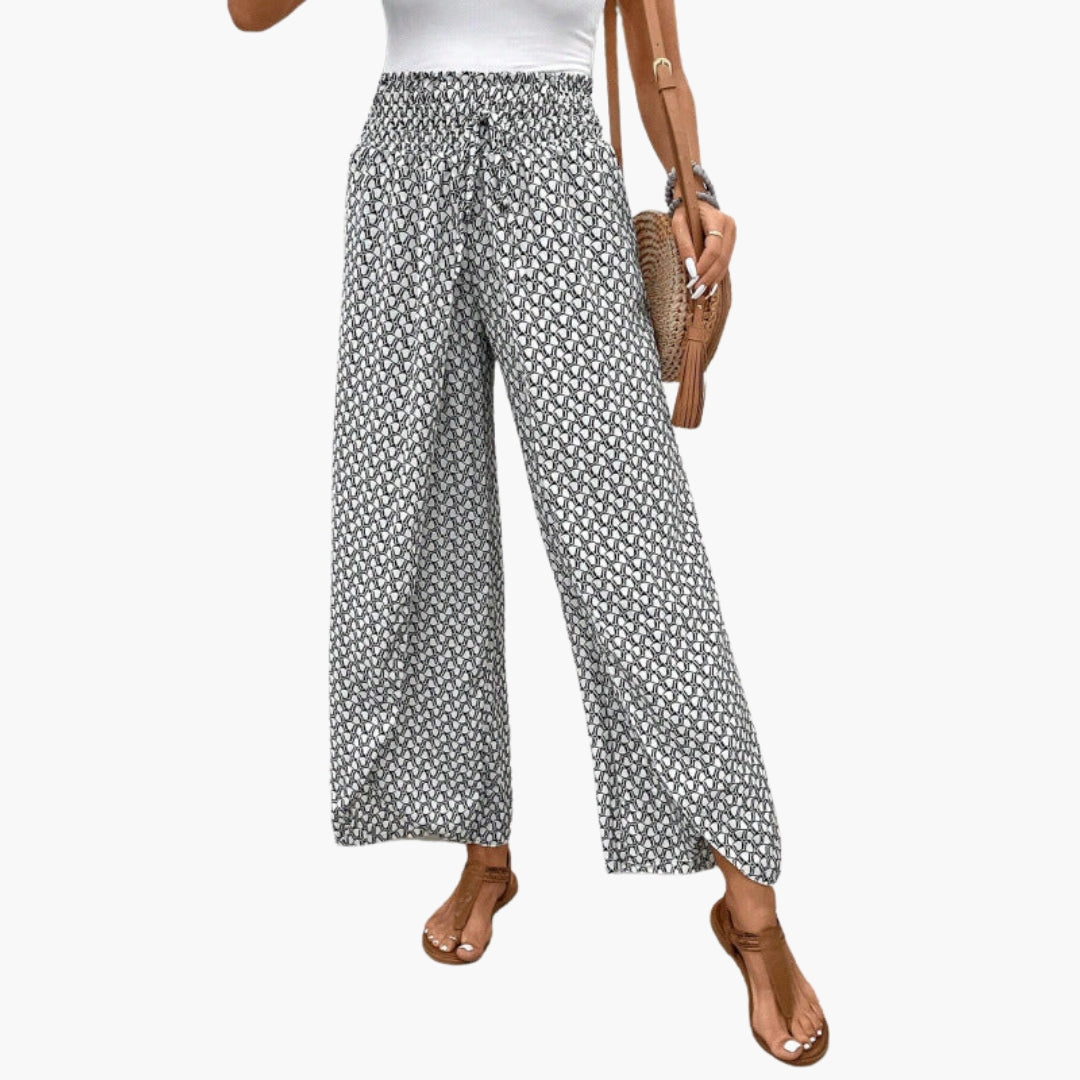 Pantalon Palazzo Femme avec Taille Élastique et Motif