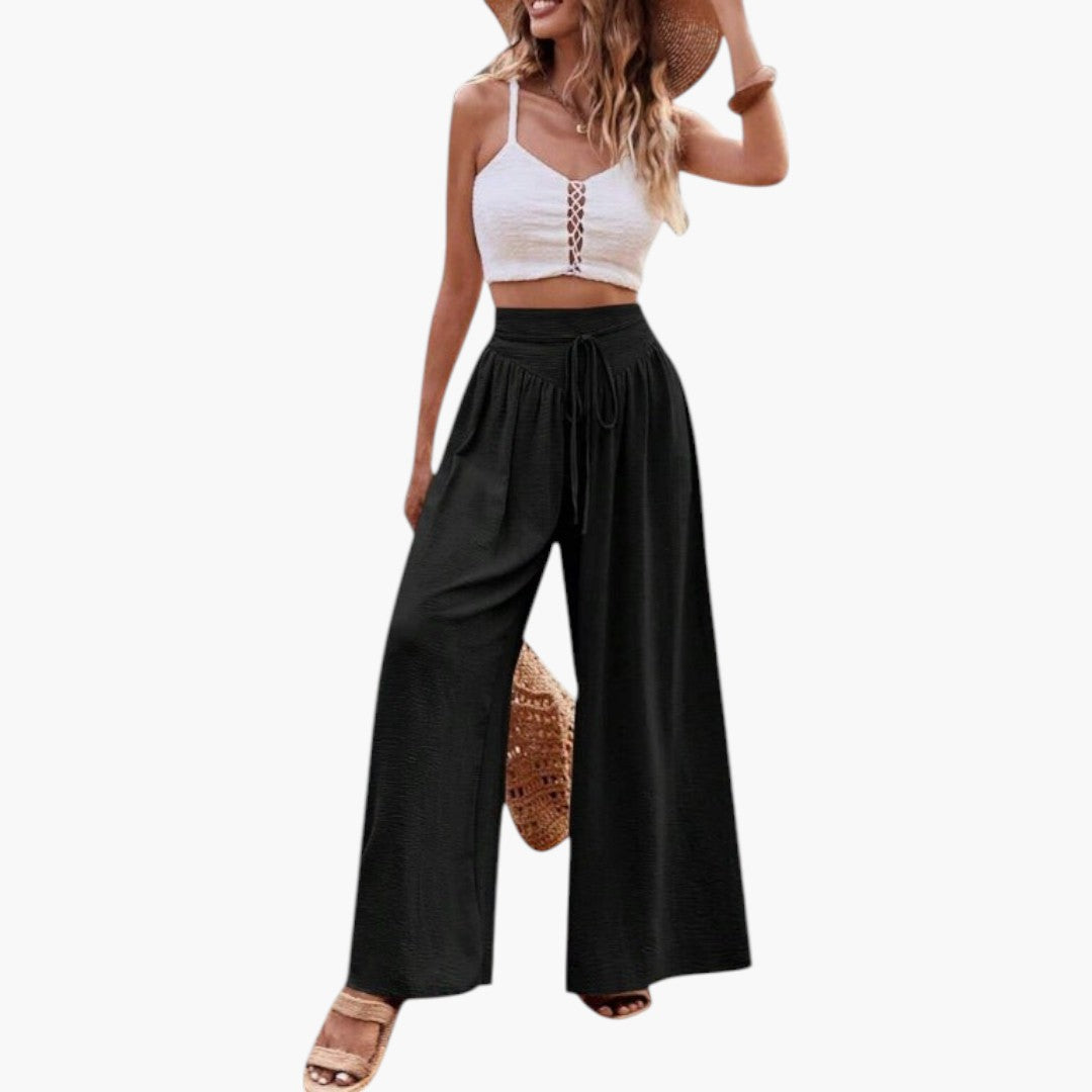 Pantalon Palazzo Femme avec Taille Haute