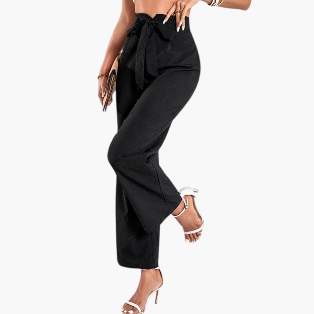 Pantalon Palazzo Femme avec Taille Haute et Ceinture à Nouer