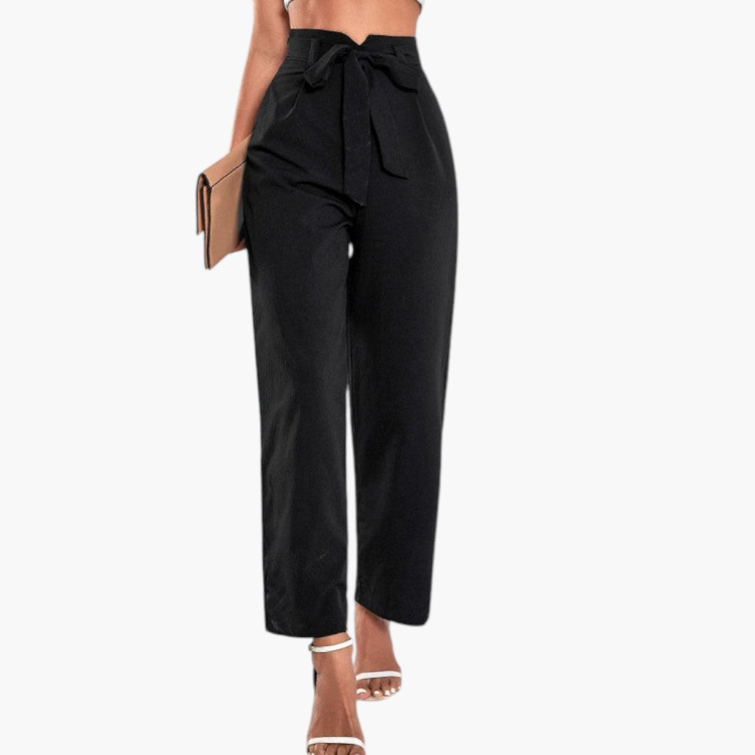 Pantalon Palazzo Femme avec Taille Haute et Ceinture à Nouer