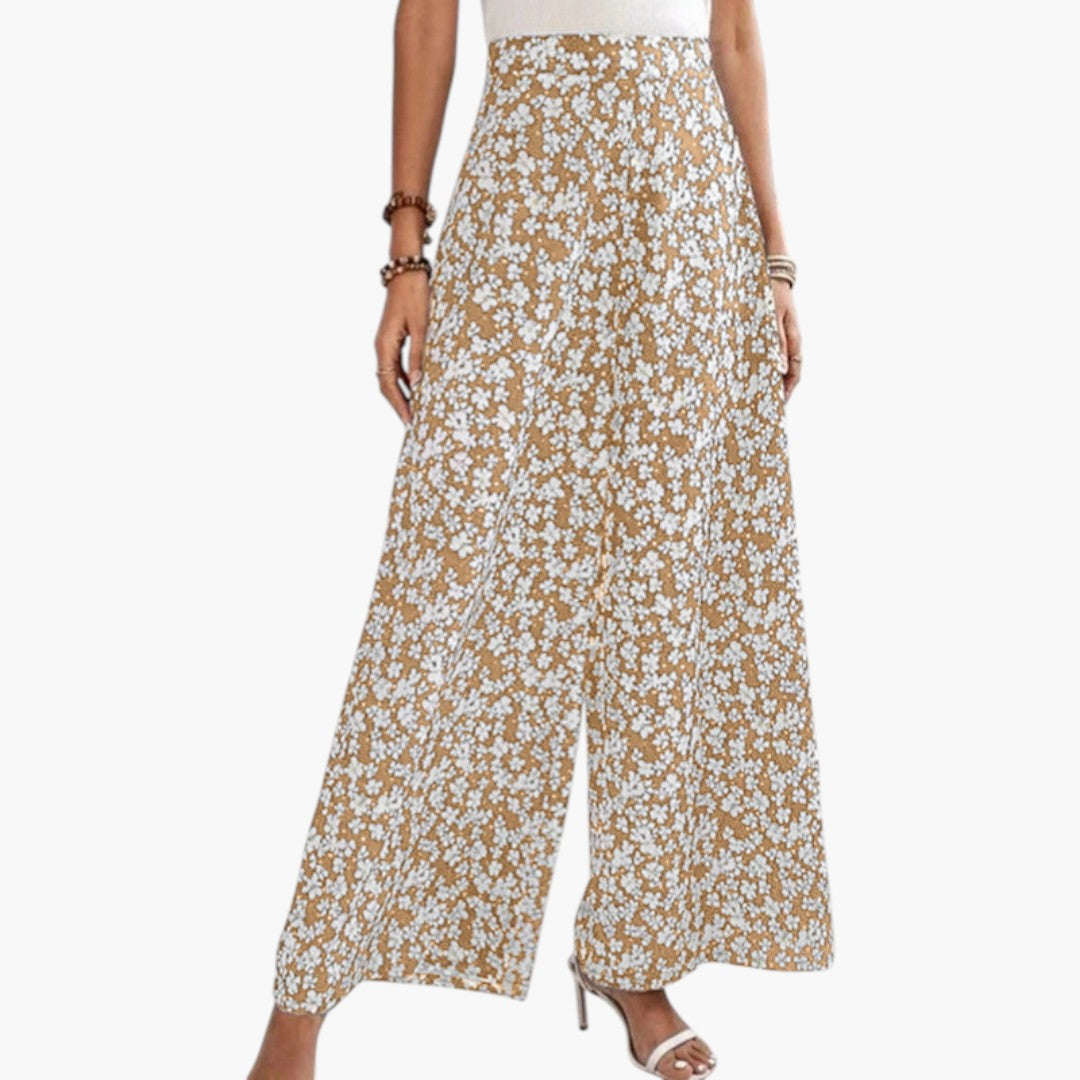 Palazzo-Hose für Damen mit hoher Taille und Blumenmuster